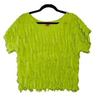 Sunny Leigh Petite Blouse Womens PS Lime Green Ruffled Textured Short Sleeve Top